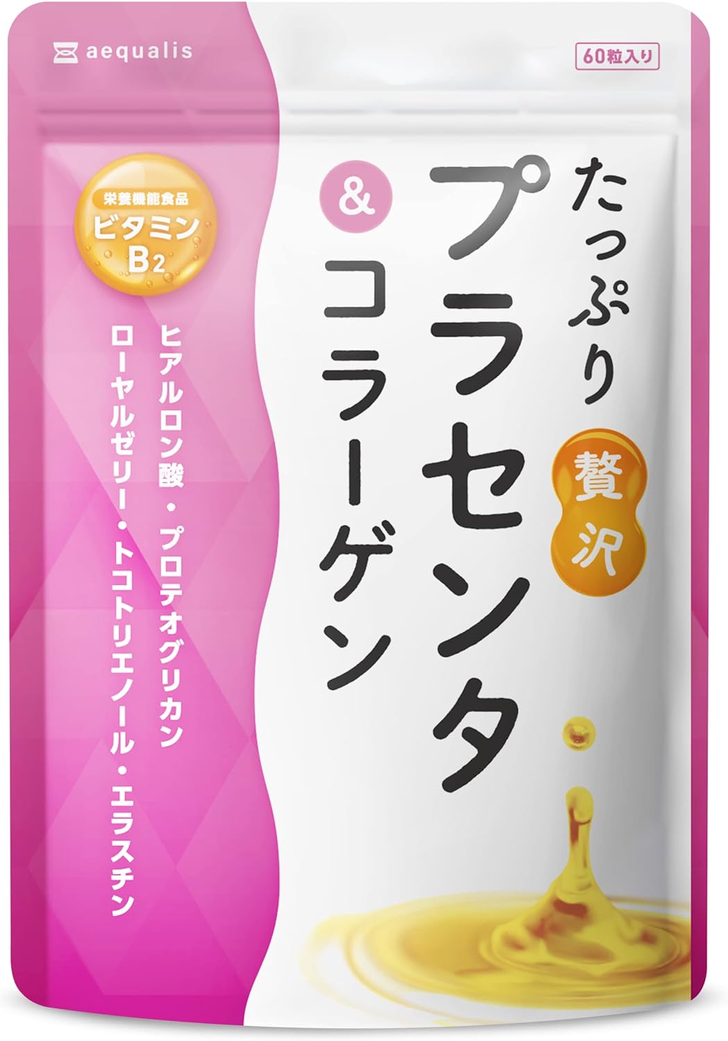 [Japanese Sports Supplements] aequalis Moisturizing Plenty of Luxury Placenta Supplement 402,000mg Collagen Hyaluronic Acid Domestic Manufactured 30 Days 60 Tablets