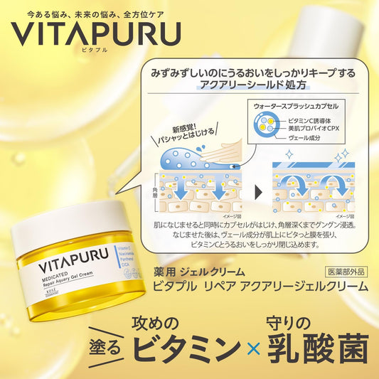 Quasi-drug KOSE Vitaple Repair Aquary Gel Cream Hypoallergenic High Purity Vitamin C Lactic Acid Bacteria Ceramide Cica 90g