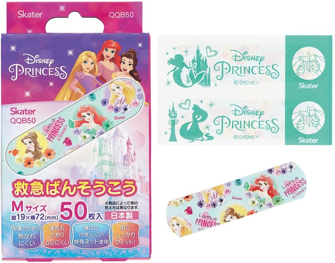 Skater first-aid adhesive plaster Disney Corporation Princess M size 50 sheets Bandage made in Japan QQB50-A