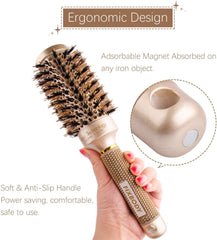 Round Hair Brush Blow Dry Brush Ion Boar Hair Anti Static Round Brush for Hair Drying, Curling and Straightening (45mm)