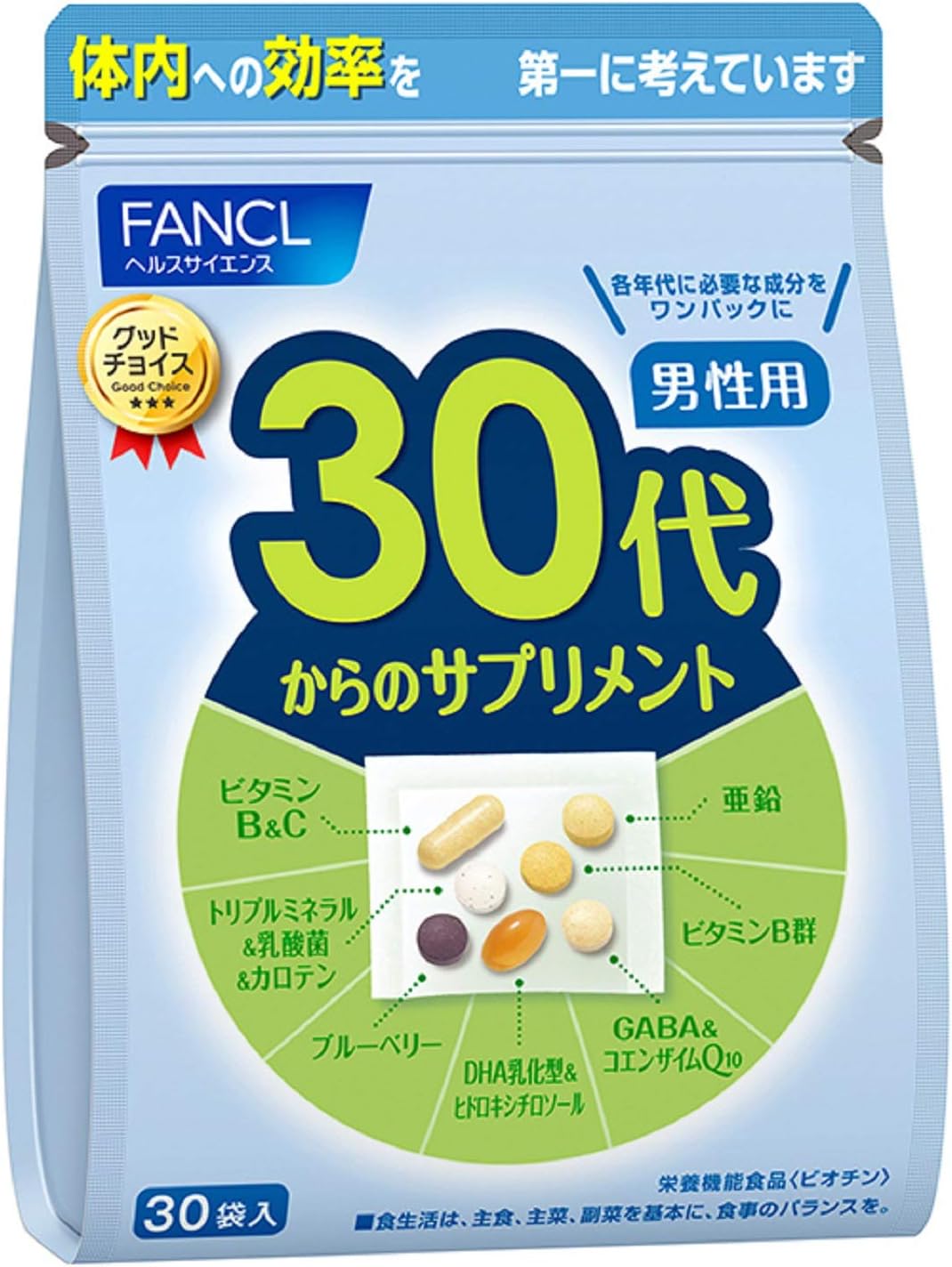 [Japanese Sports Supplements] FANCL (New) Supplement for men in their 30s and above 15-30 days supply (30 bags) Age supplement (vitamin/zinc/GABA) Individually packaged