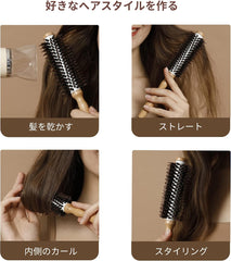 RHOS Roll Brush Curling Brush Hair Brush Blow Brush Natural Pig Hair Roll Comb Wood Shiny Stylist Unisex Hair Dryer Hair Brush Roll Heat Resistant