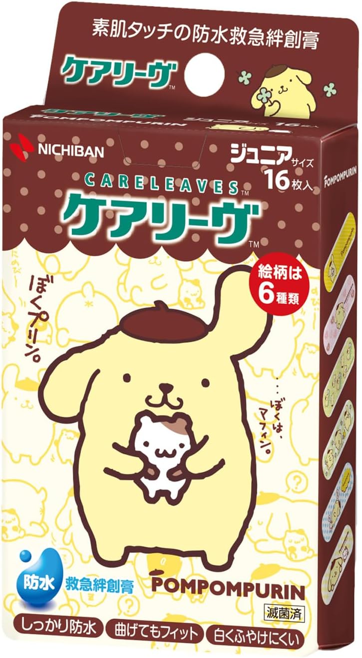 Nichiban CLB16PM First Aid Bandage Careive Character Pom Pom Pudding, Junior Size, 0.8 x 2.3 inches (21 x 58 mm)