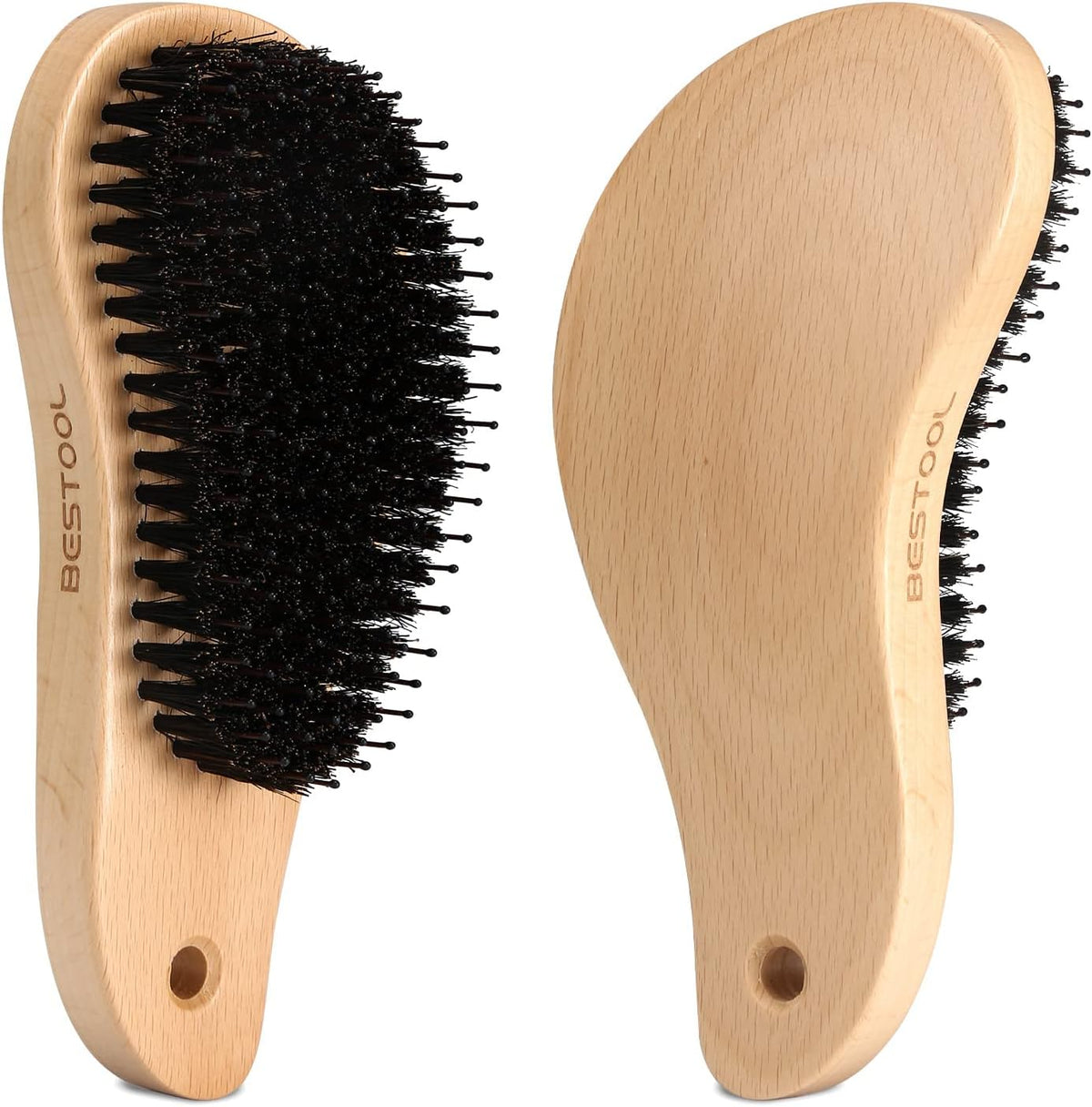 BESTOOL Hair Brush, Pig Bristle, Paddle Brush, Comb, Men's, Women's, Children, Hair Care, Comb, Scalp Massage, Smooth, Popular, Glossy Hair, Tangle-Free, Improves Hair Quality (S Shape)