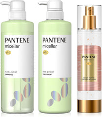 [Japanese Shampoo and Conditioner] 3-piece set Pantene Micellar Pure   Rose Shampoo/Treatment/Vitamilk 500mL+500g+90g