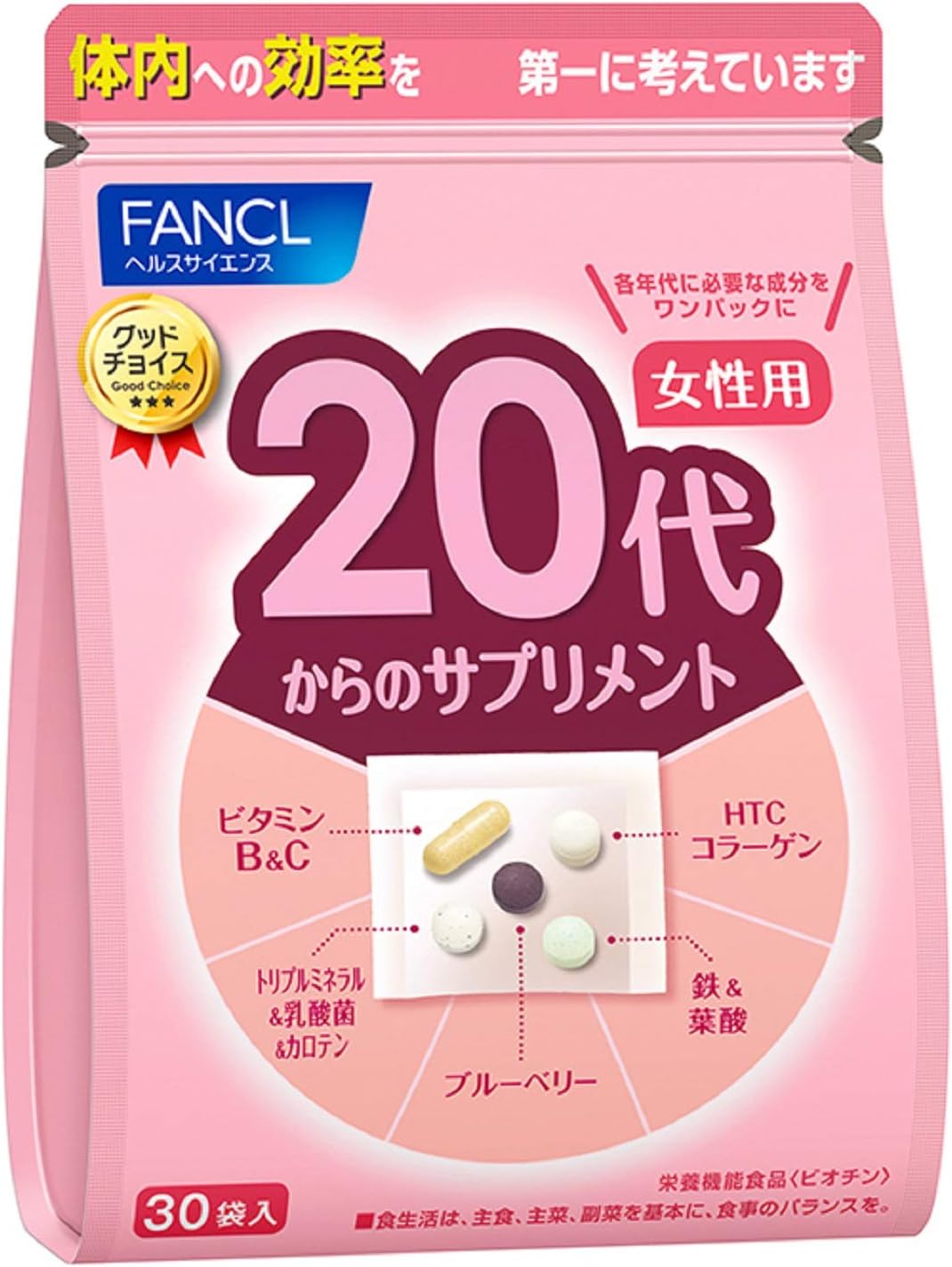 [Japanese Sports Supplements] FANCL (New) Supplement for women in their 20s 15-30 days (30 bags) Age Supplement (Vitamin/Collagen/Iron) Individual Packaging