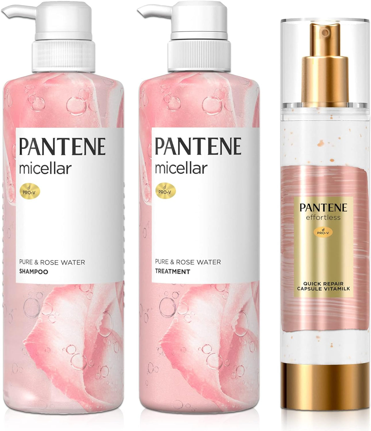 [Japanese Shampoo and Conditioner] 3-piece set Pantene Micellar Pure   Rose Shampoo/Treatment/Vitamilk 500mL+500g+90g