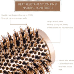 Round Hair Brush Blow Dry Brush Ion Boar Hair Anti Static Round Brush for Hair Drying, Curling and Straightening (45mm)