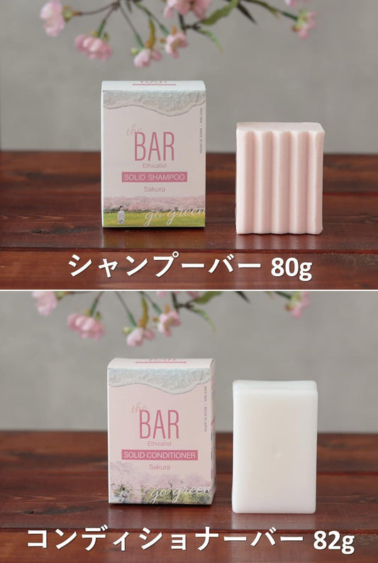 [Japanese Shampoo and Conditioner] TheBAR Solid Shampoo   Solid Conditioner Set Sakura Hypoallergenic Foaming Functional Ingredients Moisturizing High Concentration Organic Shampoo Bar Made in Japan Sakura Scent