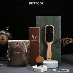 BESTOOL Hair Brush, Pig Bristle, Comb, Wooden Comb, Paddle Brush, Men's, Women's, Children's Hair Care, High Quality Comb, Scalp Massage, Smooth, Glossy Hair, Tangle-Free, Improve Hair Quality