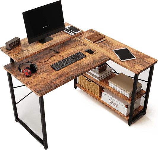 Embrace Life Computer Desk, Computer Desk, Storage, Gaming Desk, L-Shaped, Removable Rack, PC Desk, With Rack, Corner Desk, Office Desk, Home Work, Secondary 41.3 inches (105 cm), Tiger Skin Color