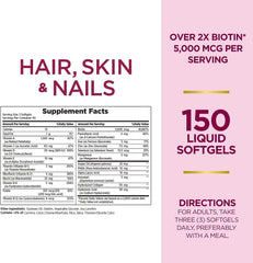 [Japanese Sports Supplements] Hair Skin Nails Argan Oil Infused, 5000 mcg of Biotin, 150 Rapid Release Liquid Softgels