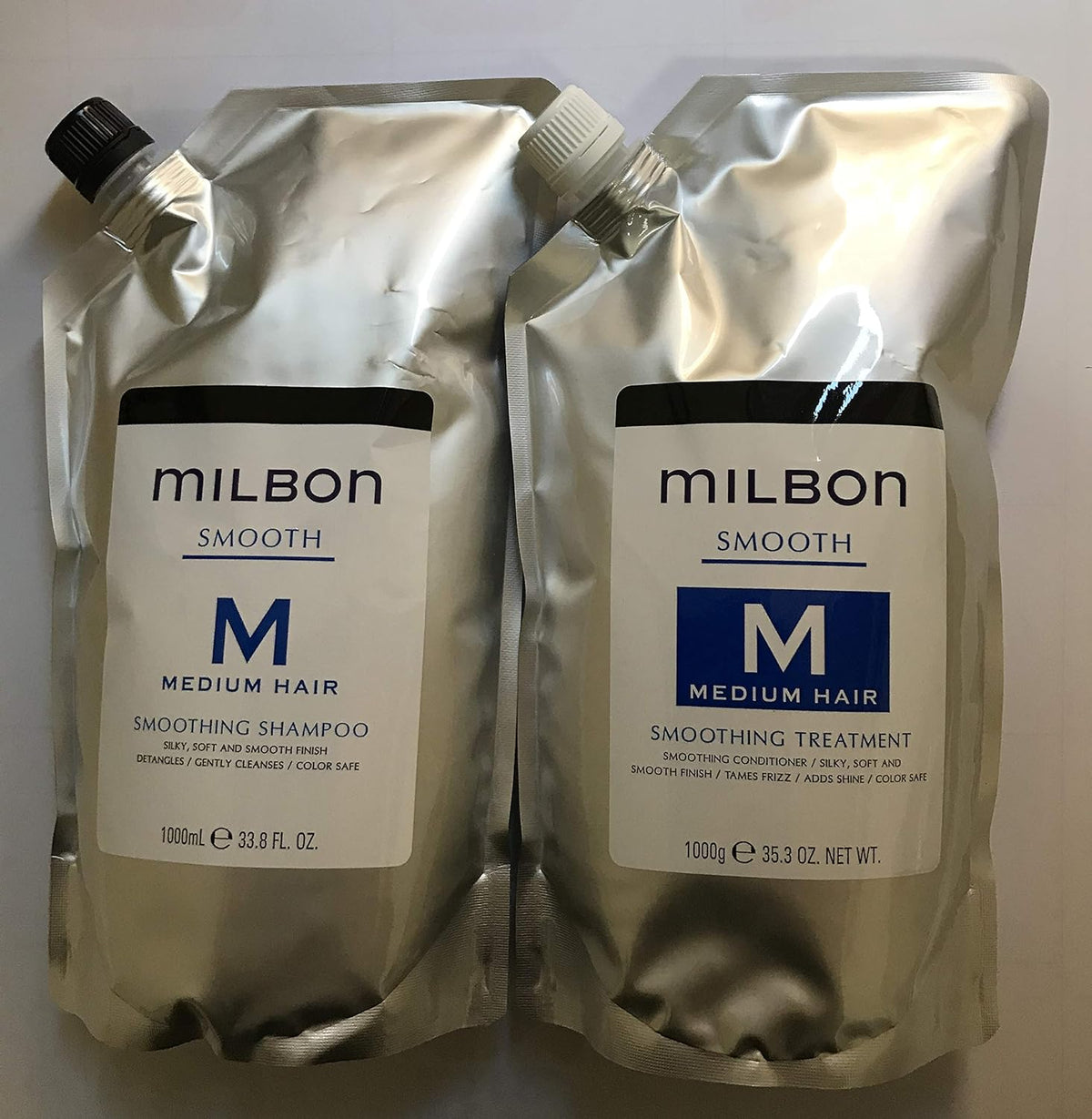 Milbon Smoothing Medium Hair Shampoo and Treatment 33.8 fl oz (1000 ml) Each Authentic