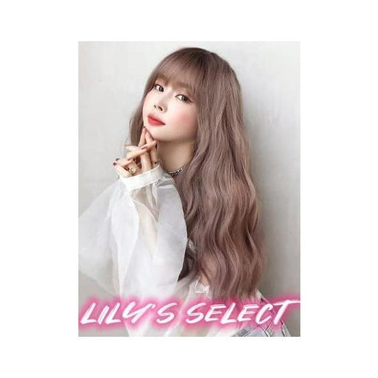 Lily's Select Wig, Long Curly Full Wig, Korean Fashion KPOP Free Arrangement Wig (Pink Beige)