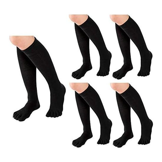 Nursery 9000024A Women's 5-Toe Compression High Socks, Medical Office, 23-25, Black (5 Pairs)