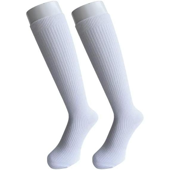 High Socks, Girls, White, Women's, Ribbed, School Socks, Boys, 9.1 - 9.8 inches (23 - 25 cm), Made in Japan, Length 14.2 inches (36 cm), Set of 2 Pairs