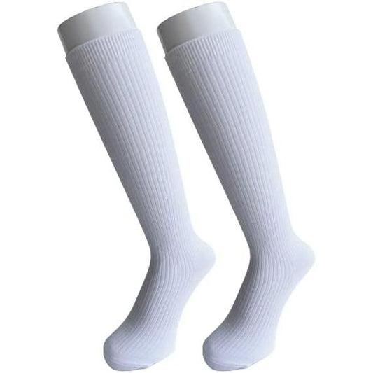 High Socks, Girls, White, Women's, Ribbed, School Socks, Boys, 9.1 - 9.8 inches (23 - 25 cm), Made in Japan, Length 14.2 inches (36 cm), Set of 2 Pairs