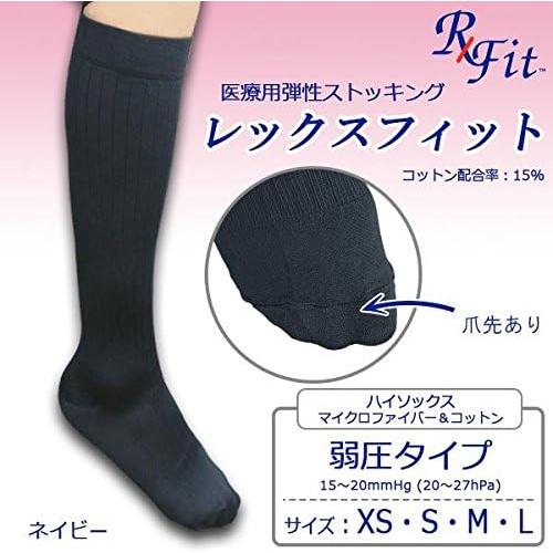 Medical Elastic Stockings Rex Fit High Socks Microfiber   Cotton Navy Weak Pressure with Toe, , , nvy,