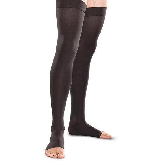 Promotes Blood Flow in Lower Leg Veins, Open Toe (Open Toe), Medical Elastic Stockings, Above Knee Length, Therafarm, 0.8 - 1.2 inches (20 - 30 mm) Hg Stockings, Thin (Unisex) (L, Black (Black))