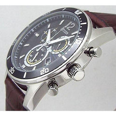 Eco Drive Chronograph Solar Chrono Brown Genuine Leather Belt with Replacement Belt Black Dial Domestic Product Number VO10-6742F BR Parallel Import