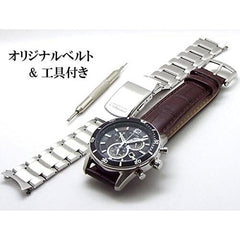 Eco Drive Chronograph Solar Chrono Brown Genuine Leather Belt with Replacement Belt Black Dial Domestic Product Number VO10-6742F BR Parallel Import