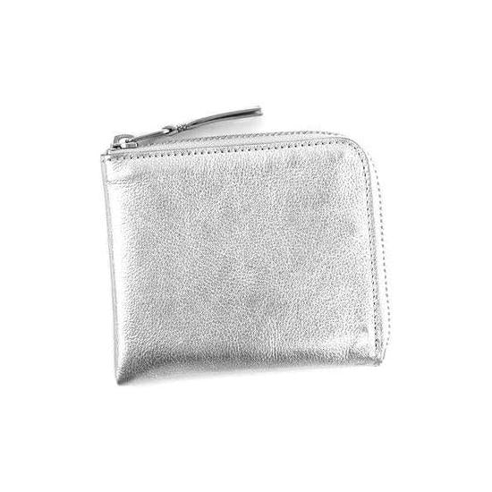 Men's SA3100G Metallic Leather L-shaped Zipper Mini Wallet Bean Wallet Card Case Coin Purse Co Compact SILVER/Silver Parallel Import