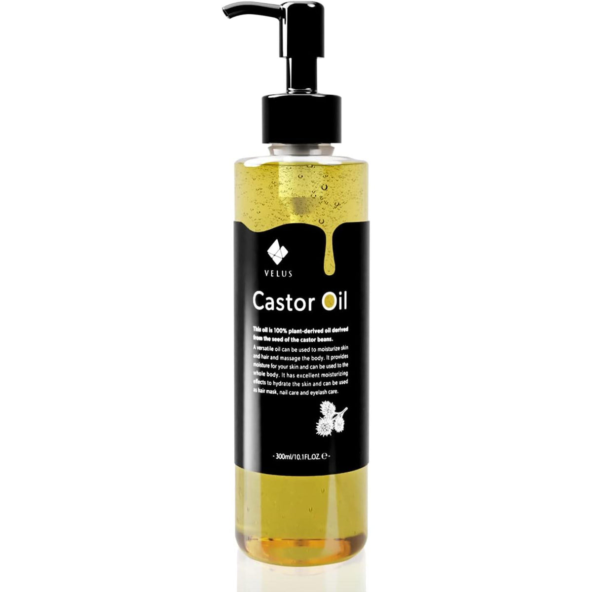 VELUS Castor Oil, 10.1 fl oz (300 ml), Castor Oil, Base Oil, Hexane Free, Natural 100% Additive-Free, Domestic Refined