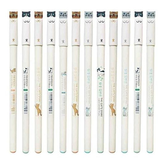 Sencoo 12 Pack Black Gel Ink Pen Cute Cat Pen 0.38mm Cute Student Gift School Prize Birthday Gift for Boys and Girls