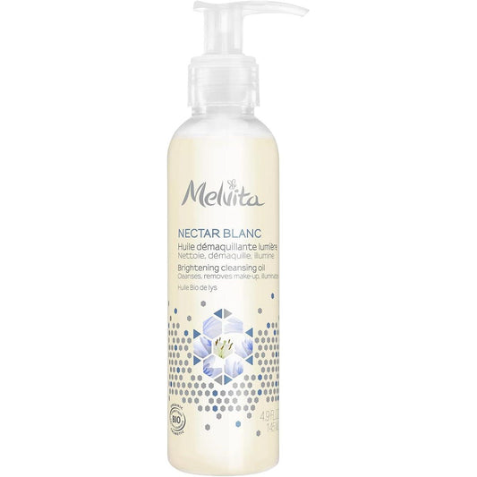 Melvita Nectar Blanc Cleansing Oil, 5.1 fl oz (145 ml) Makeup Remover, Organic Cosmetics, Transparent, Moisturizing, Dullness caused by old keratin Pore Care, Shiny Skin, W Face Wash Not Required