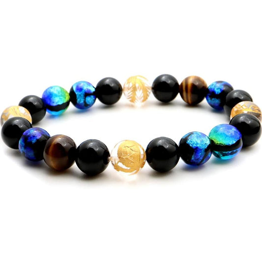 Four Gods Firefly Glass Bracelet, 0.5 inches (12 mm), Luminous Keramarin, Crystal, Natural Stone, Power Stone, Men's Accessory, Inner Circumference Approx. 8.3 inches (21 cm)