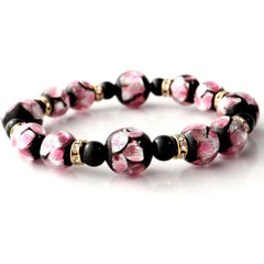 Gold Stone Firefly Glass Pink Cherry Blossom Spring Bracelet, Okinawa Power Stone, Inner Diameter: Approx. 7.7 inches (19.5 cm)