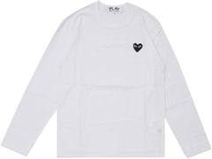 PLAY COMME des GARCONS MENS BLACK HEART WAPPEN LS TEE Long Sleeve T-shirt WHITE, white