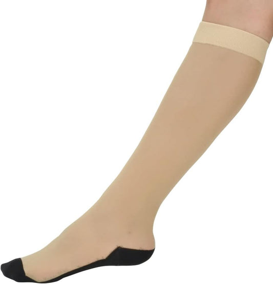 9745PW Stocking Socks, Thin, High Socks Length, Bare Texture, Green, Beige x Black (07)