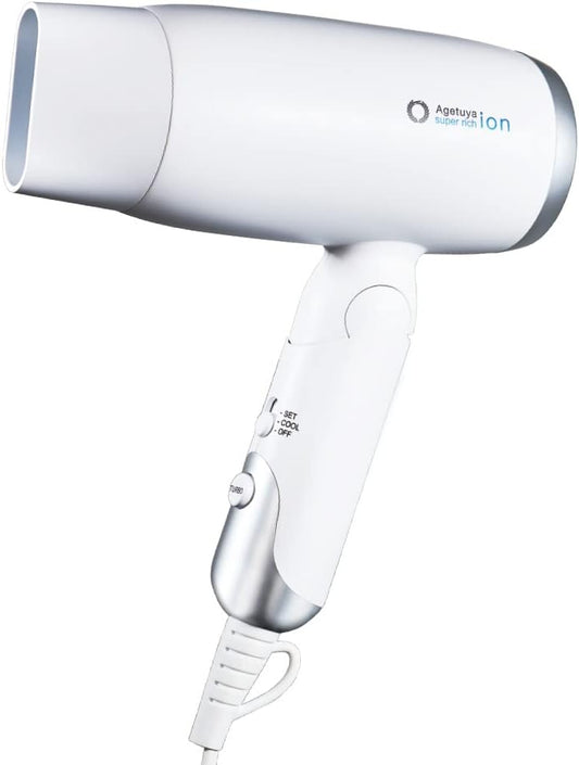 Agetsuya Super Rich Ion Hair Dryer AG-0003 Dryer, Large Airflow, Negative Ion, Quick Drying, White