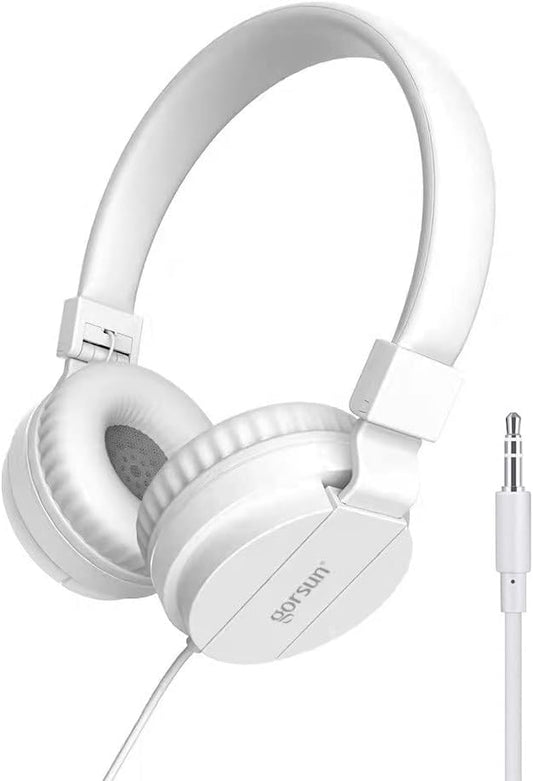 Kids Headphones Kids Headphones Adjustable Headband Headset Lightweight Sealed Stereo Folding Wired Headphones for Kids Adults with 1.2m Cord 3.5mm Earphone Jack (White)