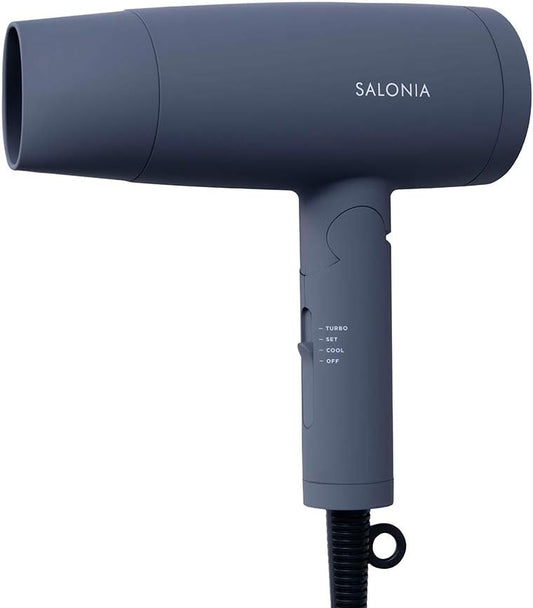 SALONIA Speedy Ion Hair Dryer, Gray, Large Air Flow, Quick Drying, Negative Ions, Lightweight, Foldable