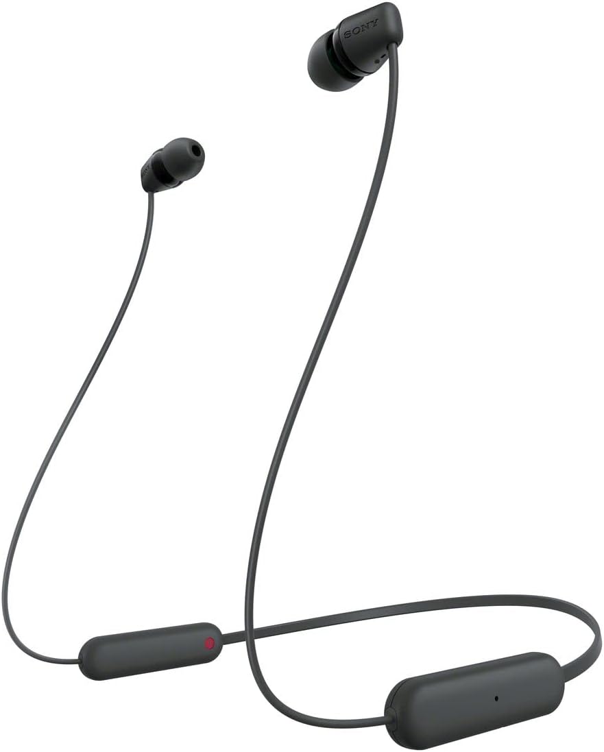 Sony WI-C100 BZ Wireless Earphones, Bluetooth Compatible, 25 Hour Stamina, IPX4 Splashproof, DSEE Included, Black, Small