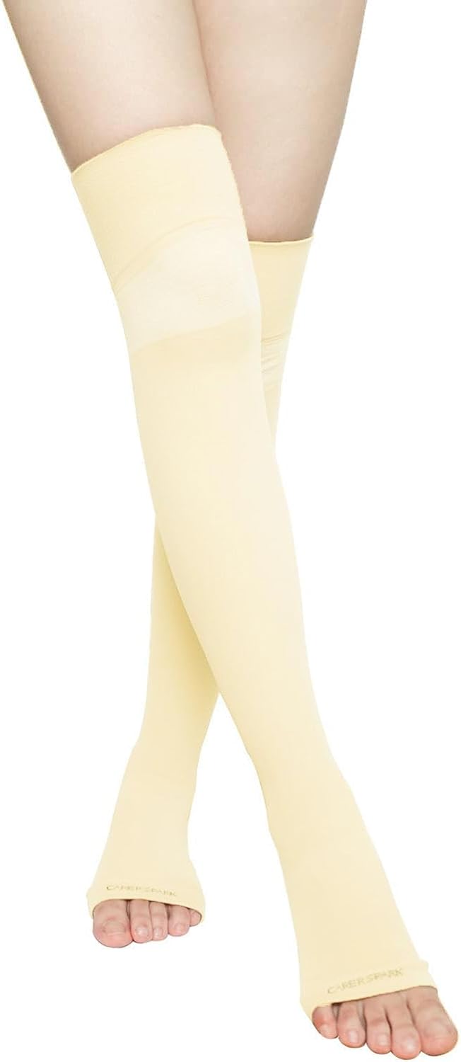 Compression Socks, Elastic Stockings, Medical Use, Women's, Elastic Stockings, For Women, Elastic Stockings, For Men, Beautiful Legs, Tightening, Toeless, While Sleeping (Cream, S)