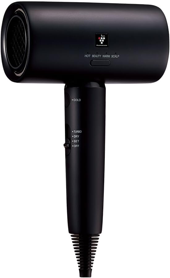 Sharp IB-P801-B Plasmacluster Beauty Dryer, Midnight Black, Quick Drying, Aero Form, Large Airflow, Static Control