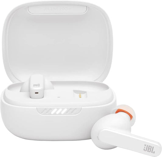 JBL LIVE PRO+ TWS Fully Wireless Earbuds, Hybrid Noise Cancelling, IPX4, Bluetooth Compatible, Wireless Charging (White)