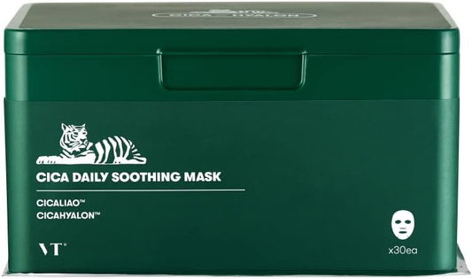 VTCOSMETICS Deer Daily Soothing Mask, 30 Sheets (x1), Moisturizing, Sensitive Skin, Dry Skin, Skin Care, Rough Skin Care, Pore Care, Green Mask, Box Mask, Korean Cosmetics (CICA Daily Soothing Mask)