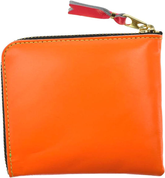 SUPER FLUO SA3100SF Super Flow Coin Purse, Coin Case, L-Shaped Zipper, Genuine Leather, Men's, Women's, Yellow, Orange