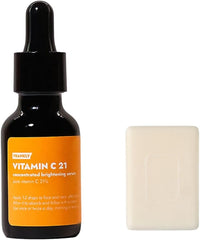 Frankly Vitamin C 21 Serum, 0.5 fl oz (15 ml) + Symbimini Soap, 0.3 oz (10 g), 21% Vitamin C, Pure High Content Essence, Moisturizing, Moisturizing, Hari Gloss, Elasticity, Moisturizing, Face Essence,