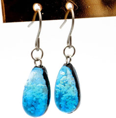 GOLD STONE Haterma Blue Firefly Glass Earrings, Tear-shaped, Drop Titanium, For Both Ears, Dragonfly Ball, Okinawa