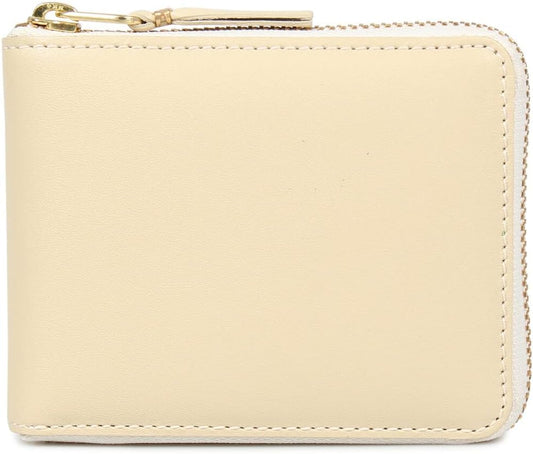 SA7100 Bifold Wallet, Men's, Women's, Round Zipper, Genuine Leather, Off, White, white (off-white)