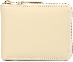 SA7100 Bifold Wallet, Men's, Women's, Round Zipper, Genuine Leather, Off, White, white (off-white)