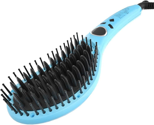 Hair Iron, Straightening Brush, Heat Brush, Brush Iron, Prevents Burns, Negative Ions, Suppresses Hair, Overseas Compatible, Rapid Heating Up to 666F (230C) (Blue)