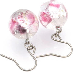 Women's Firefly Glass Earrings, Clear, Pink, Pink, Luminous, Titanium, Dragonfly Ball, Okinawa, Souvenir, Accessory, Ryukyu, For Both Ears, Hook Earrings, Titanium Glass Iron