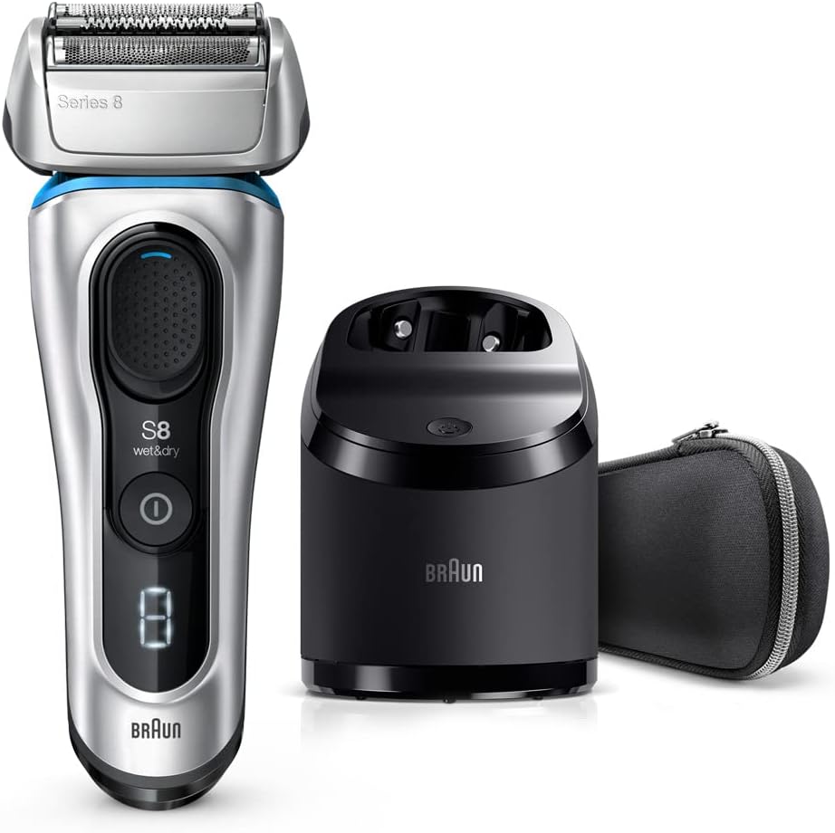 Brown Series 8 Men's Electric Shaver, 8390cc-V, 4-Cut System, Includes Cleaning System, Adhesion 3D Head, Artificial Intelligence, Automatic Adjustment, Wash, Bath Shaving Available