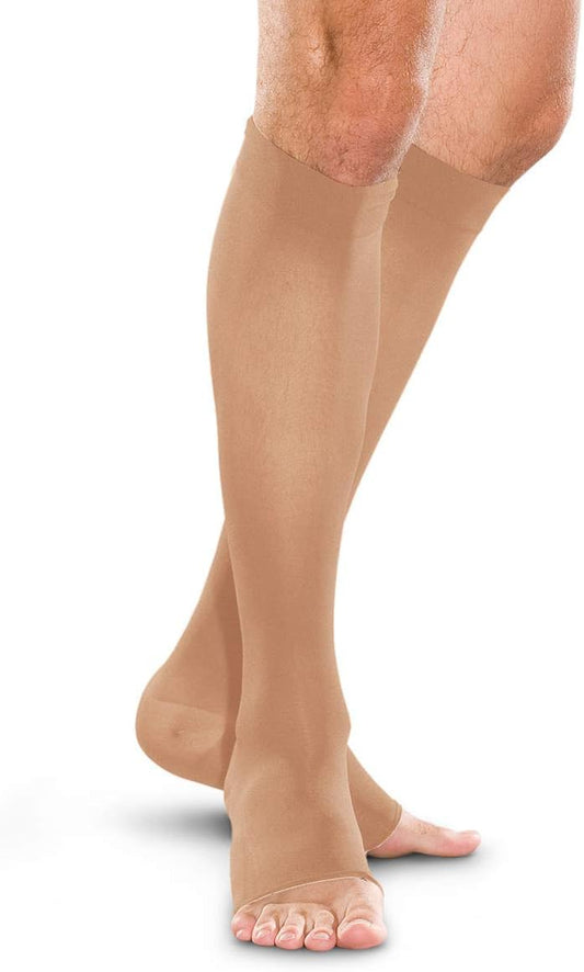 Therafurm Medical Elastic Stockings That Promote Blood Flow In Lower Leg Veins, Therafurm, High Socks, No Toes, 0.8 - 1.2 inches (20 - 30 mm) Hg (27 hPa-40 hPa) Moderate Support, Knee High Stockings (Unisex) (M, Sand)